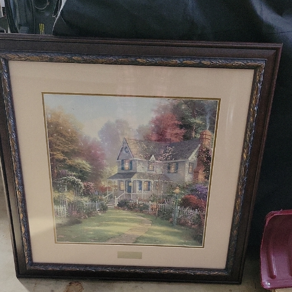 Thomas Kinkade Tranquil Cottage with Green and Purple Tones